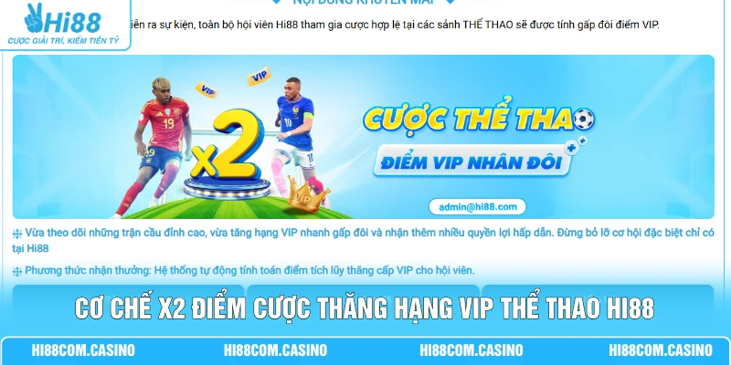 Khuyến Mãi Thể Thao - Gói Thưởng Đặc Biệt Đến 28.888 Điểm 4 Cơ chế x2 điểm cược thăng hạng VIP thể thao Hi88