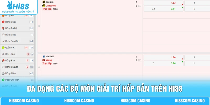 UG Thể Thao | Khám Phá 50+ Bộ Môn Tranh Tài Đỉnh Cao 24/7 2 Đa dạng các bộ môn giải trí hấp dẫn trên Hi88