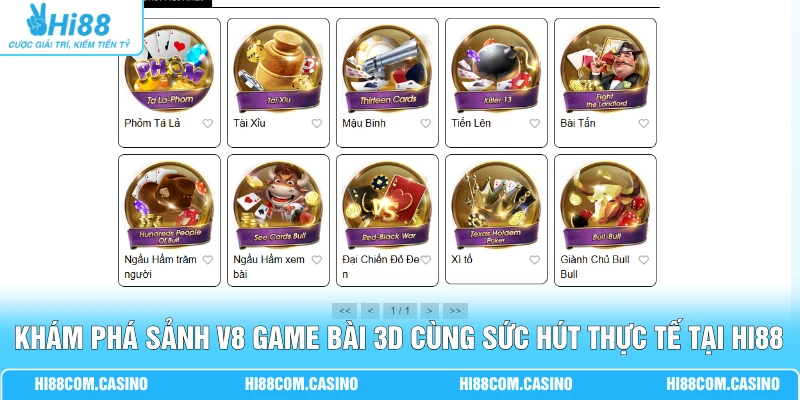 V8 Game Bài 3D - Đấu Trường Đồ Họa 4K Trả Thưởng Top 1 1 Khám phá sảnh V8 game bài 3D cùng sức hút thực tế tại Hi88