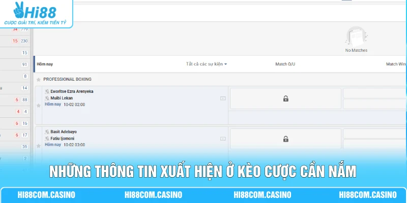 Cá Cược Boxing Hi88 - Bí Quyết Soi Kèo Thắng Lớn Hôm Nay 1 Những thông tin xuất hiện ở kèo cược cần nắm