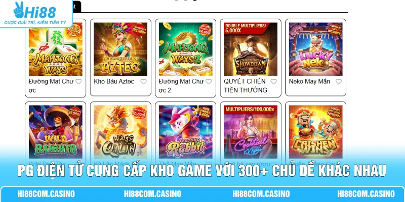 PG Điện Tử | Kho Slot Game 300+ Chủ Đề, Nổ Hũ X1000 Lần 1 PG điện tử cung cấp kho game với 300+ chủ đề khác nhau