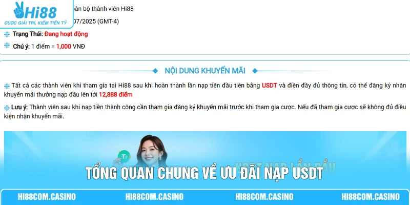 Nạp Tiền USDT Hi88 - Tặng Ngay Thưởng 0.6% Không Giới Hạn 2 Tổng quan chung về ưu đãi nạp USDT